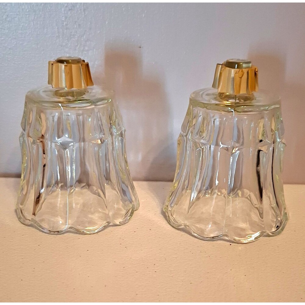 Vintage HOMCO Clear Glass Peg Votive Cups Candle Holders Scalloped Tulip Set 2